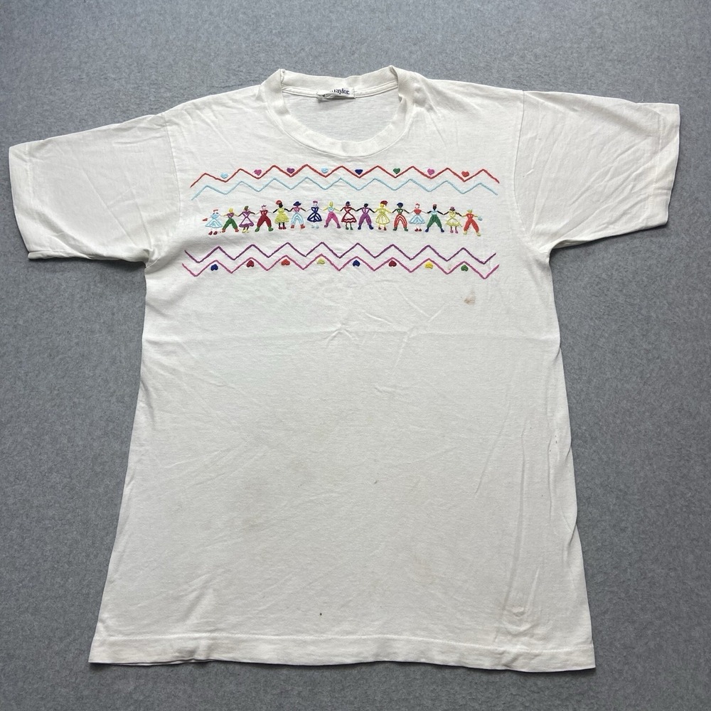 Vintage 90s Ann Taylor Cultural Crochet T-Shirt Sz‎ M/L Single Stitch Distressed